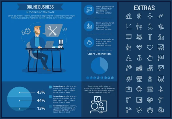 Plantilla y elementos de infografía de negocios en línea . — Vector de stock