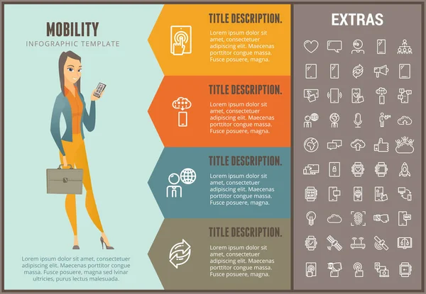 Modelo de infográfico de mobilidade, elementos e ícones . — Vetor de Stock