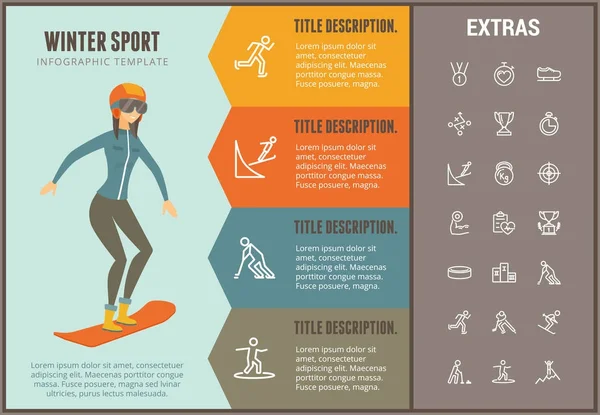 Plantilla de infografía de deportes de invierno, elementos, iconos — Vector de stock