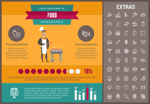 Plantilla de infografía alimentaria, elementos e iconos . — Vector de stock