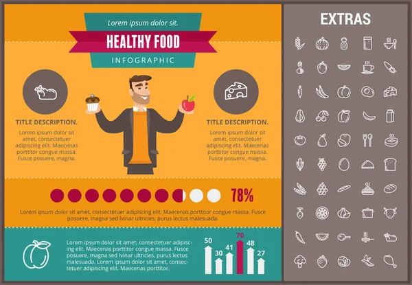 Zdravé potraviny infografika šablona, prvky, ikony — Stockový vektor