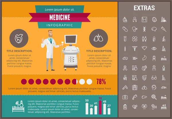 Modello infografico di medicina, elementi e icone . — Vettoriale Stock