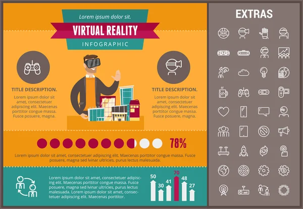 Plantilla infográfica de realidad virtual y elementos . — Archivo Imágenes Vectoriales