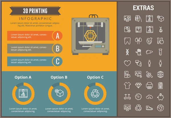 3D-printen infographic sjabloon en elementen. — Stockvector