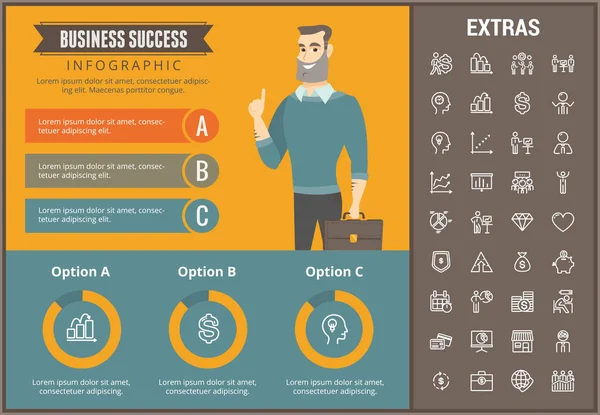 Инфографический шаблон успеха бизнеса и элементы — стоковый вектор
