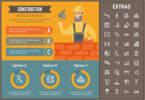 Plantilla infográfica de construcción y elementos . — Archivo Imágenes Vectoriales