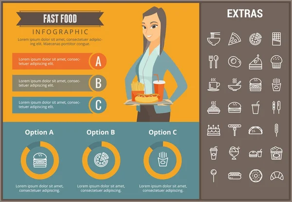 Modèle d'infographie de restauration rapide et éléments . — Image vectorielle