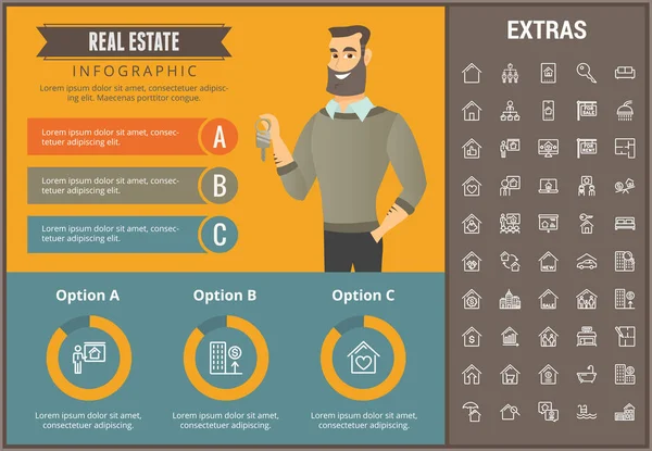 不動産インフォ グラフィック テンプレート, 要素, アイコン. — ストックベクタ