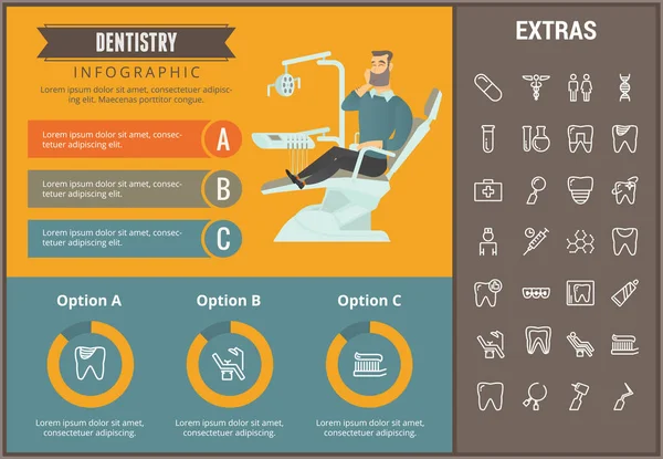 Plantilla de infografía de odontología, elementos e iconos — Vector de stock