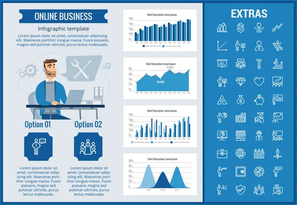 Templat dan elemen infografis bisnis daring . - Stok Vektor