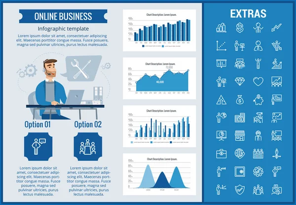 Modèle et éléments d'infographie d'entreprise en ligne . — Image vectorielle