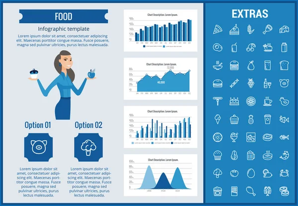 Plantilla de infografía alimentaria, elementos e iconos . — Archivo Imágenes Vectoriales