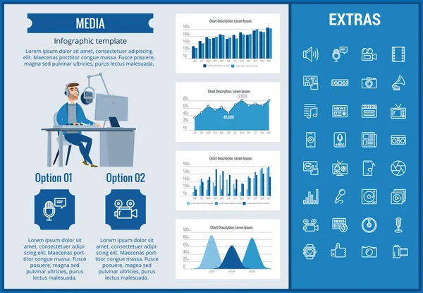 Medien-Infografik-Vorlage, Elemente und Symbole. — Stockvektor