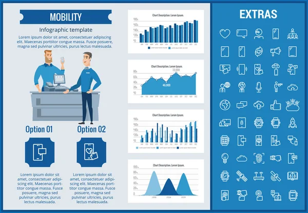 Modelo de infográfico de mobilidade, elementos e ícones . — Vetor de Stock