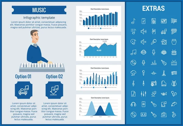 Muzyka infografikę szablon, elementy i ikony. — Wektor stockowy