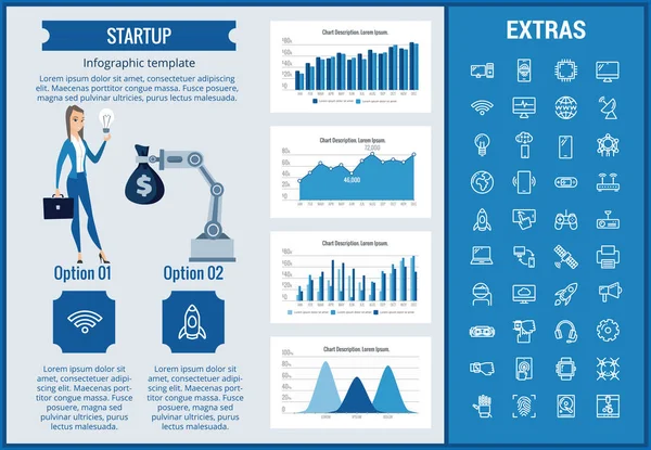 Uruchamiania infografikę szablon, elementy i ikony. — Wektor stockowy