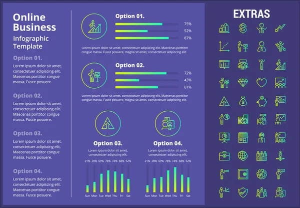 オンライン ビジネス インフォ グラフィック テンプレートと要素. — ストックベクタ
