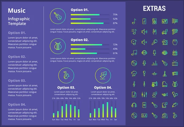 Modelo infográfico de música, elementos e ícones . — Vetor de Stock