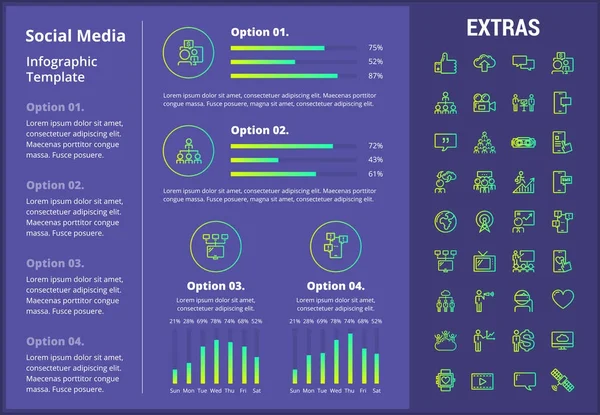 Plantilla de infografía de redes sociales, elementos, iconos — Vector de stock