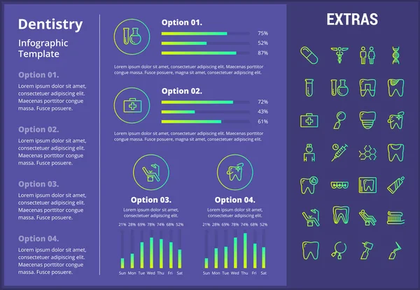 Plantilla de infografía de odontología, elementos e iconos — Vector de stock