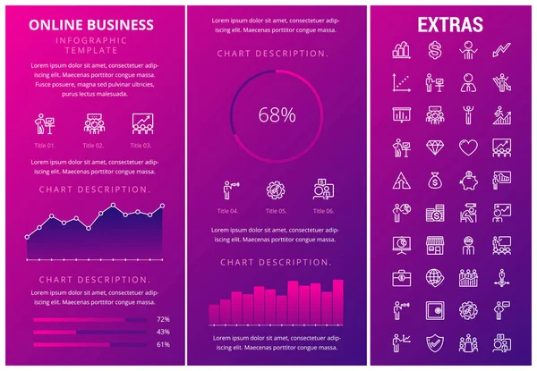 Templat dan elemen infografis bisnis daring . - Stok Vektor
