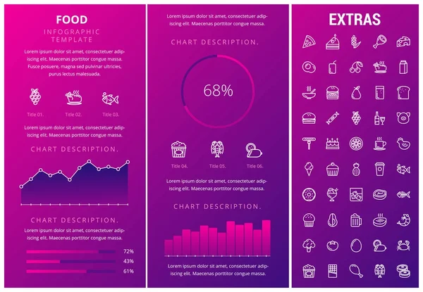 Modelo de infográfico de alimentos, elementos e ícones . — Vetor de Stock