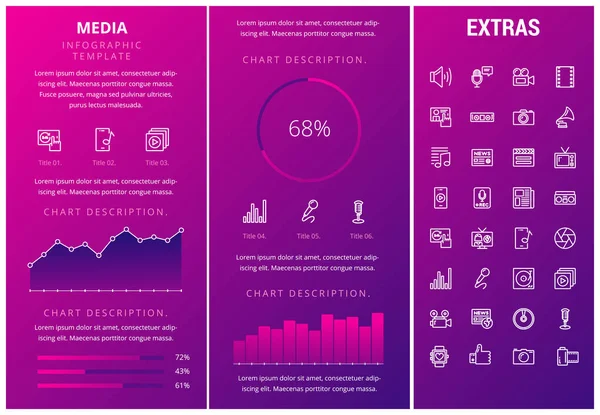 Modelo de infográfico de mídia, elementos e ícones . — Vetor de Stock