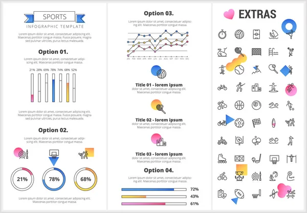 Modelo de infográfico esportivo, elementos e ícones . — Vetor de Stock