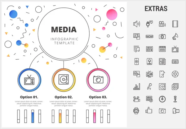 Modèle d'infographie médiatique, éléments et icônes . — Image vectorielle