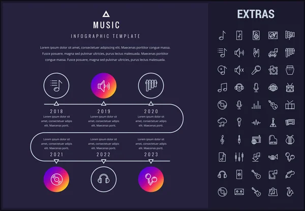 Музичний інфографічний шаблон, елементи та піктограми . — стоковий вектор