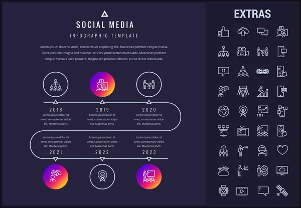 Modelo de infográfico de mídia social, elementos, ícones —  Vetores de Stock