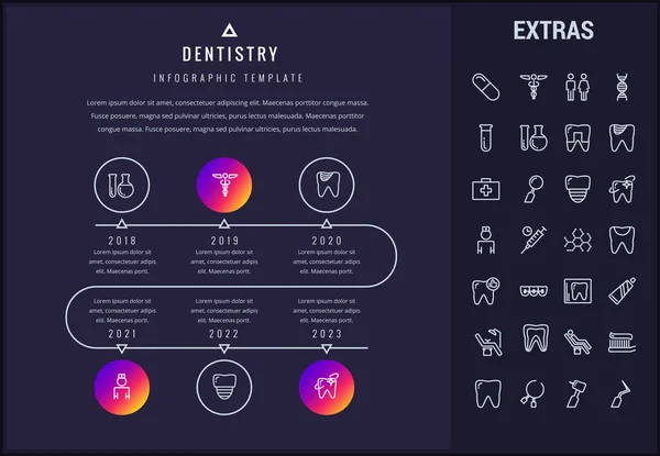 Modelo de infográfico odontológico, elementos e ícones — Vetor de Stock