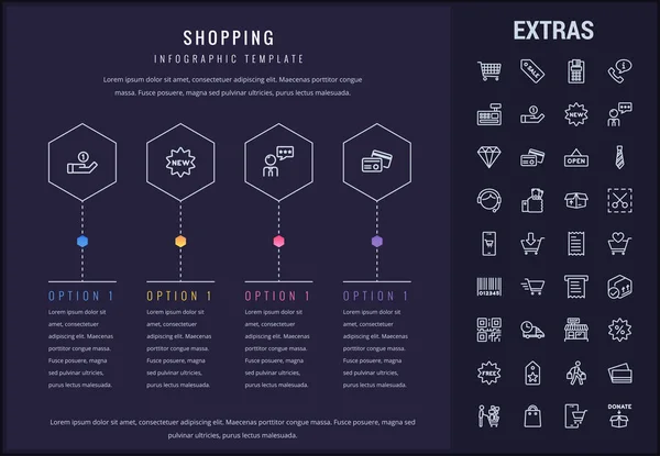 Zakupy, infografika szablon, elementy i ikony. — Wektor stockowy