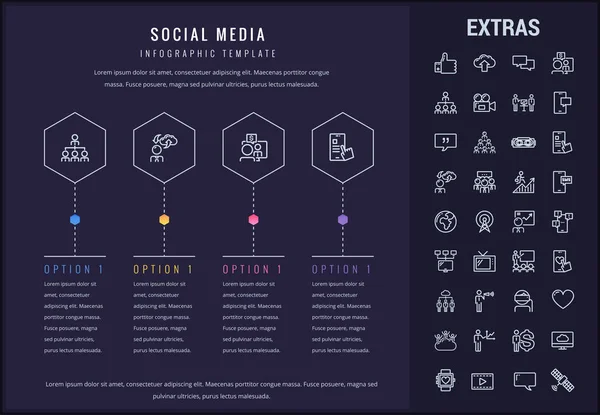 Sociala medier infographic mall, element, ikoner — Stock vektor