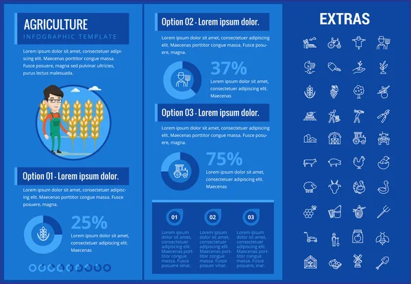 Modelo de infográfico de agricultura, elementos, ícones . — Vetor de Stock