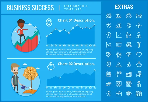 Modèle et éléments d'infographie sur le succès commercial — Image vectorielle