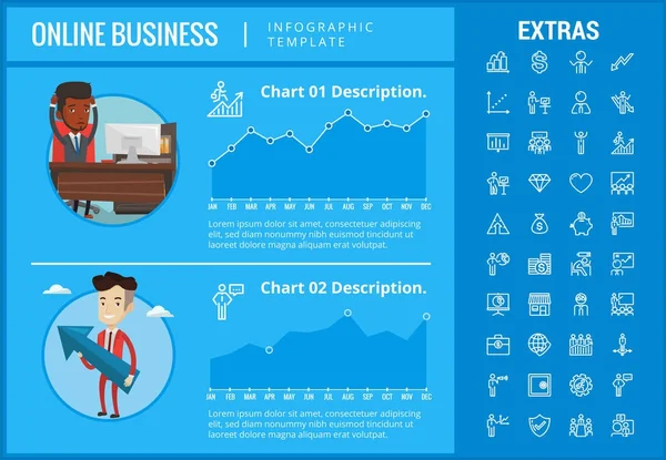 Modèle et éléments d'infographie d'entreprise en ligne . — Image vectorielle