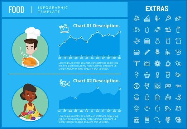 Modelo de infográfico de alimentos, elementos e ícones . — Vetor de Stock