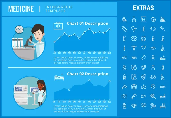 Modelo infográfico de medicina, elementos e ícones . — Vetor de Stock