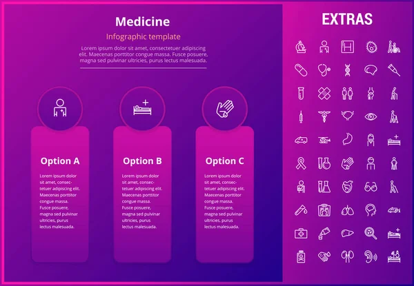 Geneeskunde infographic sjabloon, elementen en pictogrammen. — Stockvector