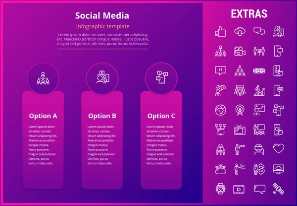 Sociala medier infographic mall, element, ikoner — Stock vektor