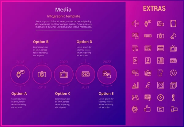 Media infographic mall, element och ikoner. — Stock vektor