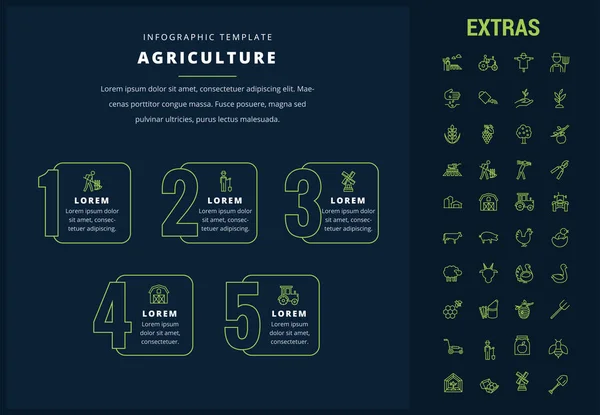 Modelo de infográfico de agricultura, elementos, ícones . — Vetor de Stock