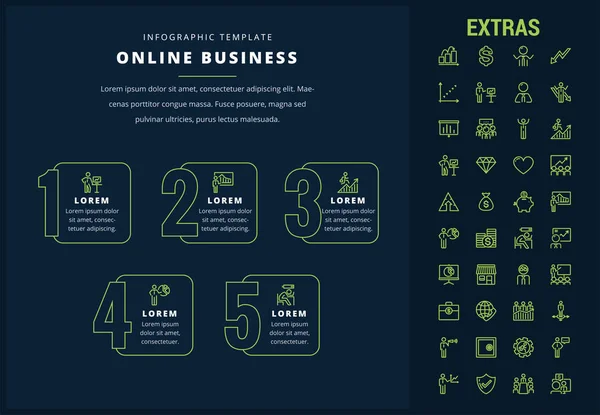 Plantilla y elementos de infografía de negocios en línea . — Vector de stock