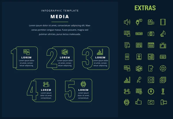 Modèle d'infographie médiatique, éléments et icônes . — Image vectorielle