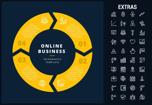 Plantilla y elementos de infografía de negocios en línea . — Vector de stock