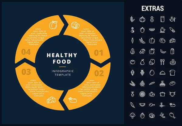 Zdravé potraviny infografika šablona, prvky, ikony — Stockový vektor