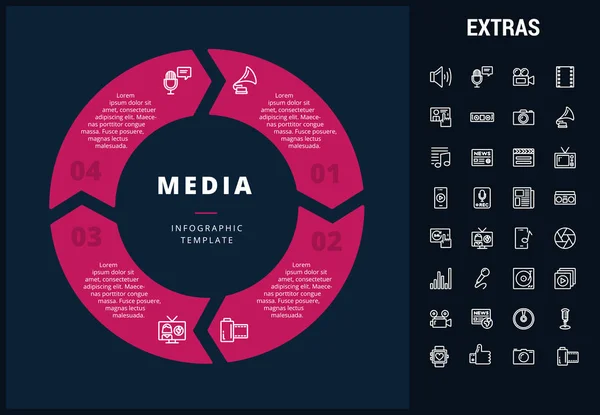 Medya Infographic şablon, öğeler ve simgeler. — Stok Vektör