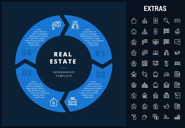 Modello di infografica immobiliare, elementi, icone . — Vettoriale Stock