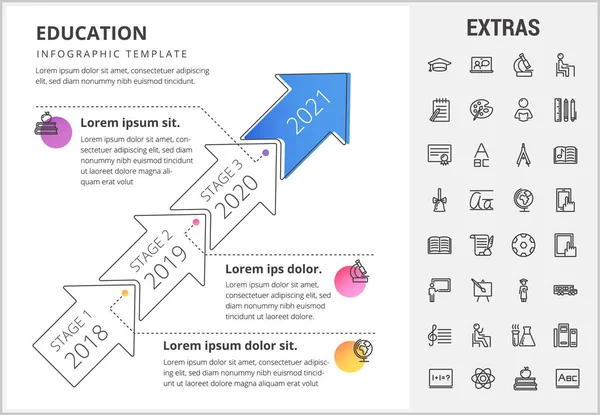 Plantilla de infografía educativa, elementos e iconos — Archivo Imágenes Vectoriales